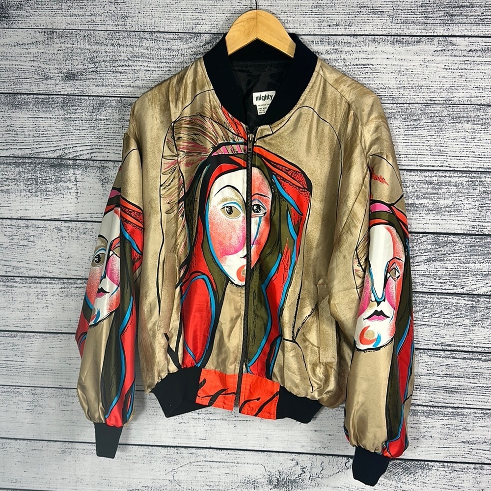 Vintage Mighty Picasso Artsy Women’s Bomber Jacket Art Coat Abstract Colorful